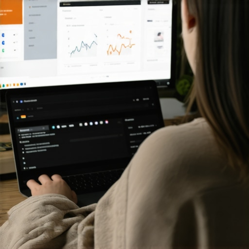 Person analyzing SEO metrics on a laptop with analytics dashboards.