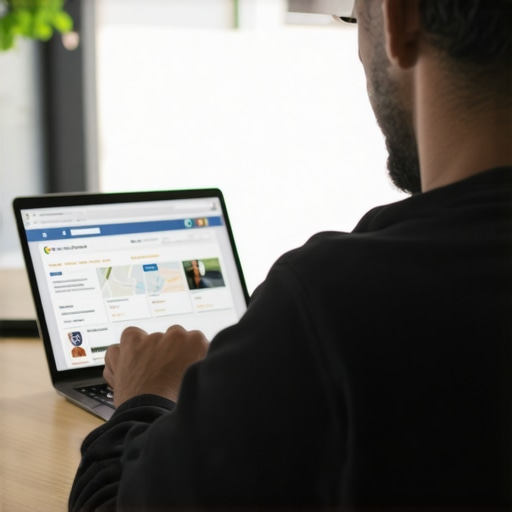 Business owner editing Google My Business profile on a laptop with Google Maps open.