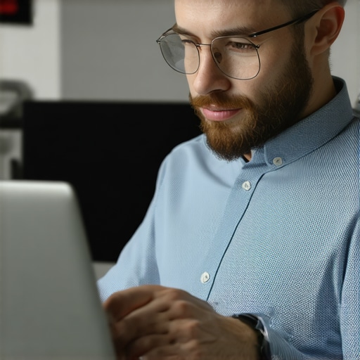 Business owner optimizing Google My Business profile on laptop