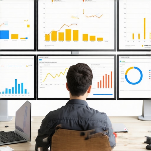 Digital marketer reviewing local SEO performance metrics on multiple screens.