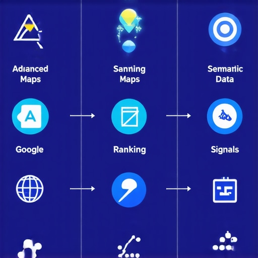 Advanced Google Maps Ranking Factors in 2026 Infographic showing AI-driven signals influencing Google Maps rankings, with icons for keywords, spatial data, and user engagement.