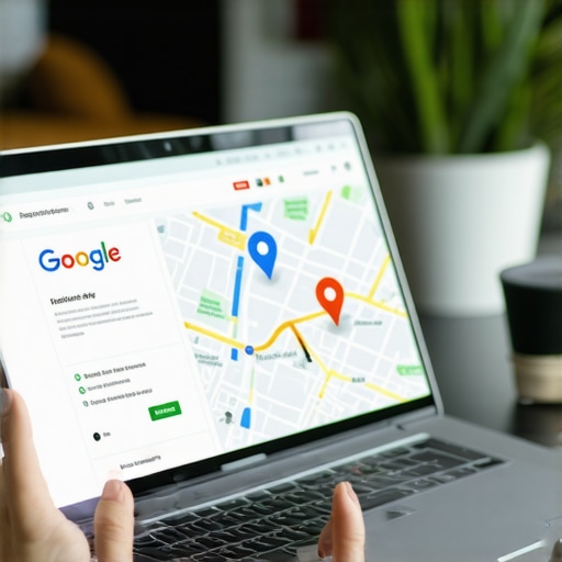 Person editing their local business profile on a laptop, emphasizing map optimization and local SEO strategy.
