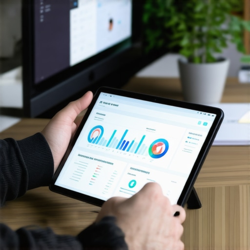 Business owner reviewing SEO analytics in a modern office setting
